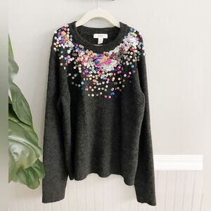 Big Girls Nordstrom 1901 Sequin Multi Color Grey Sweater Size XL
